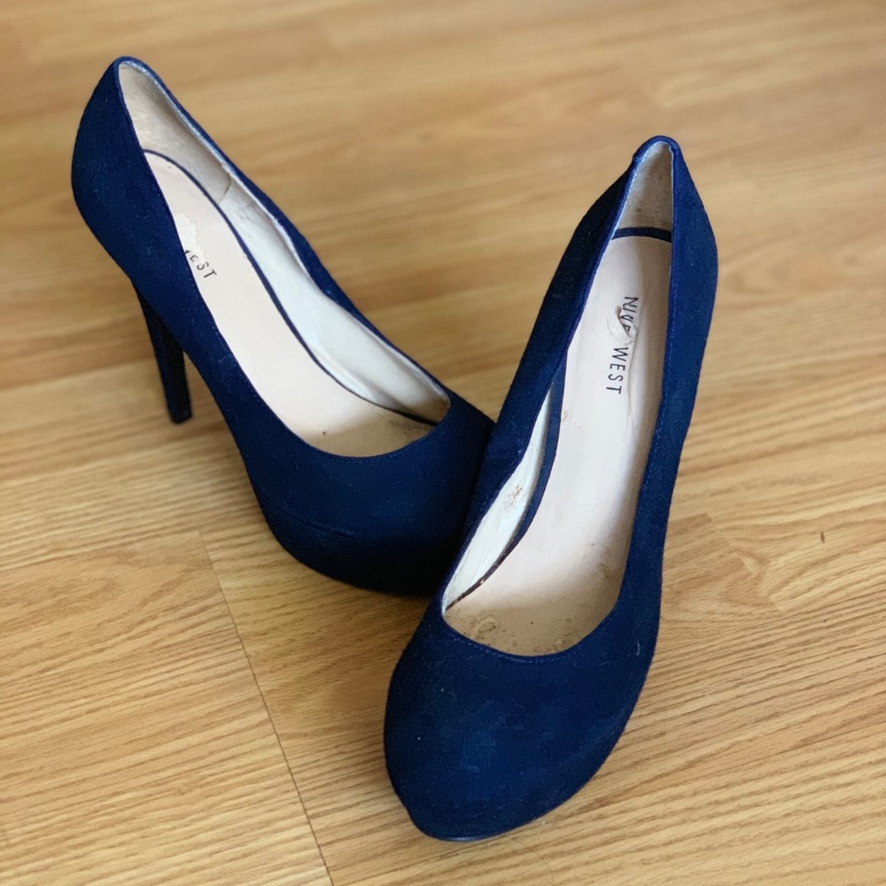 Navy Blue Velvet Nine West Heel